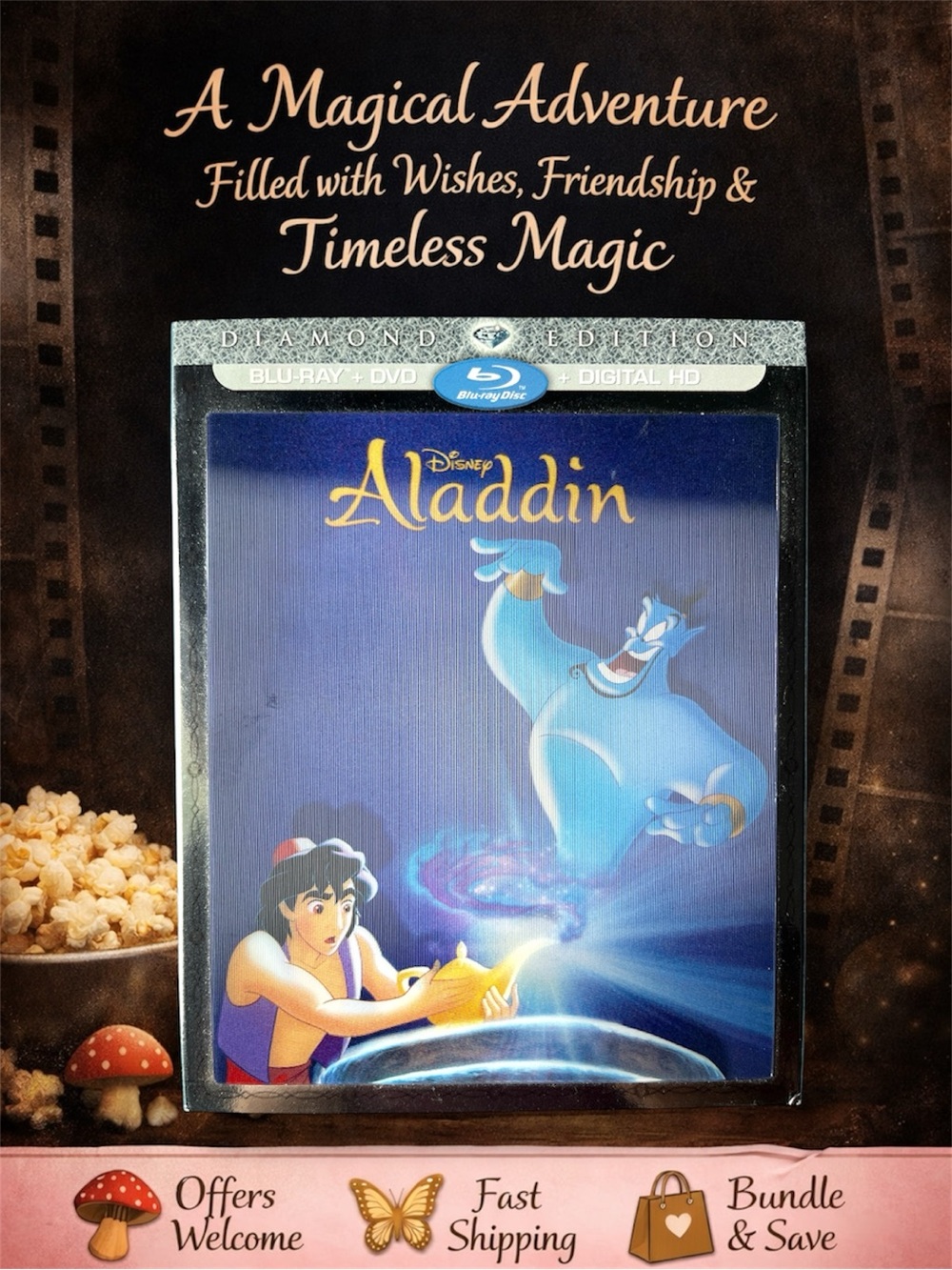 Disney Aladdin Diamond Edition Blu-ray DVD Combo Pack Slipcover